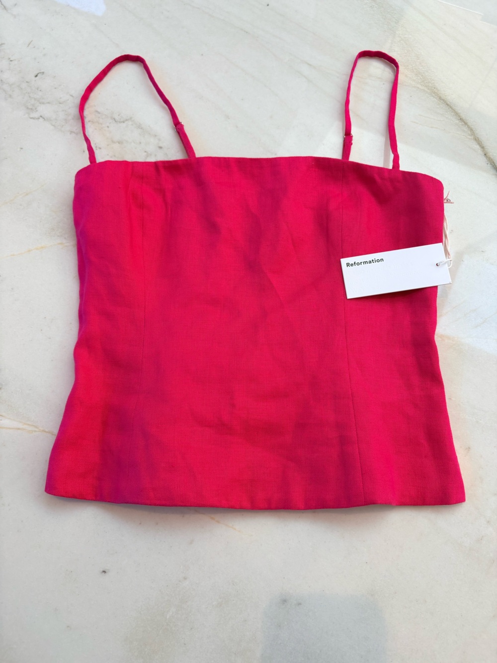 Reformation Hot Pink Spaghetti Strap Linen Top